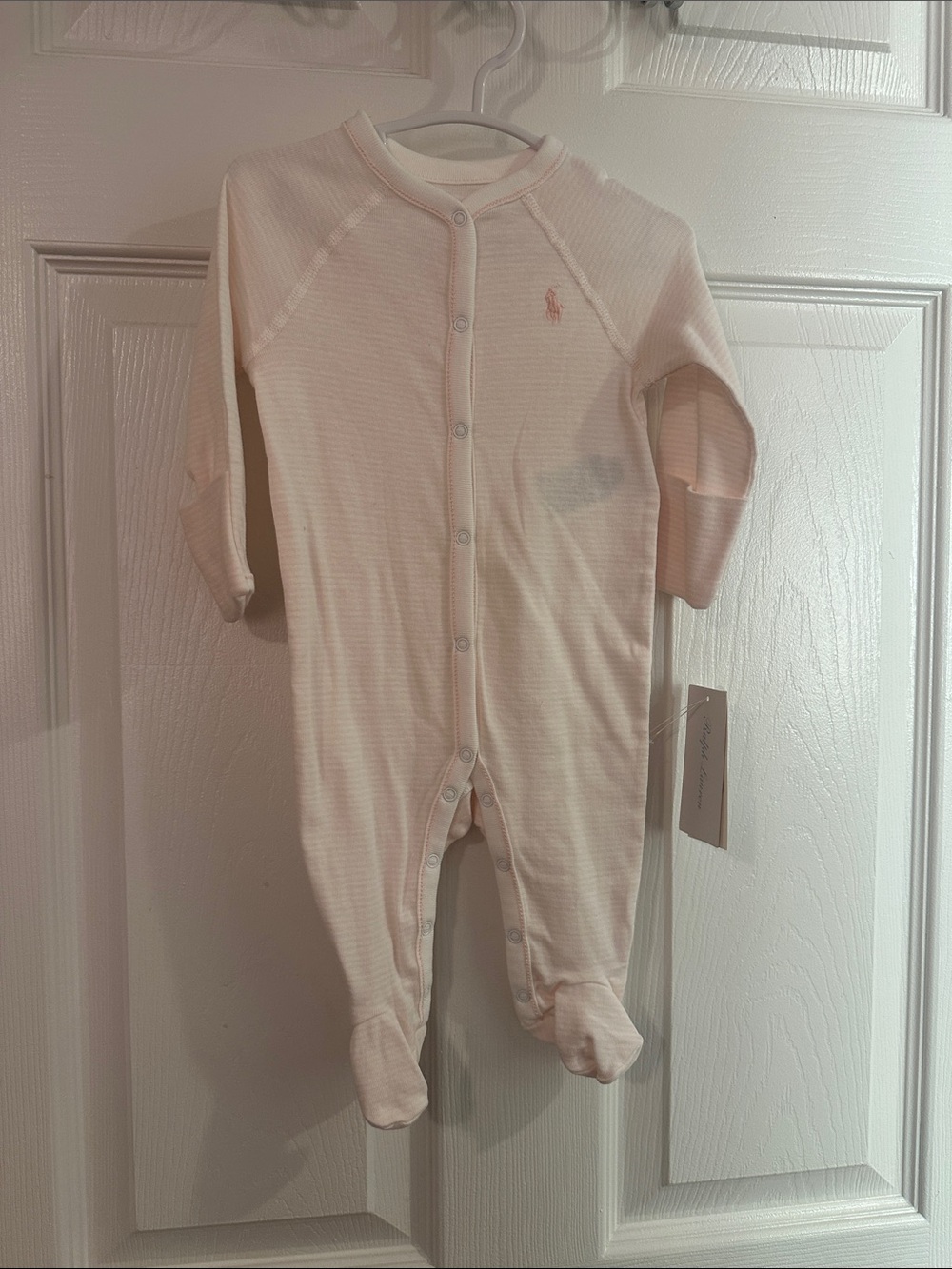 Ralph Lauren Pale Pink Striped Footed One-Piece